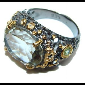 Green Amethyst black rhodium .925 SS Ring